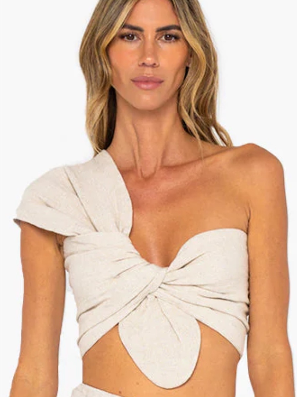 JBQ sol Beige Knot-Front Crop Top